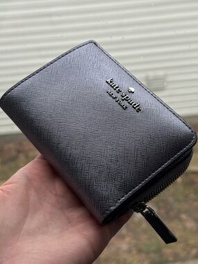 Kate Spade New York Black Zip Around Saffiano Leather Wallet silver purple